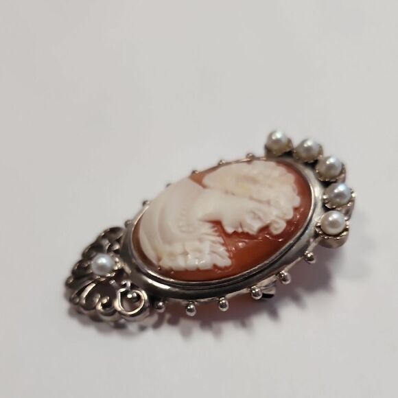 Carved Shell Sterling Silver 925 SLSR Cameo Brooch Pendant - Picture 7 of 7